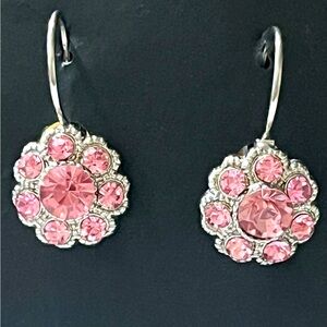 Bridal Jewelry Silvertone Plated Light Pink Flower Stud WireEarrings,Pink Stones